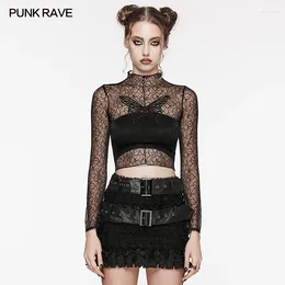 Women's T Shirts PUNK RAVE Daily Gothic Floral Pattern Mesh T-shirt Sexy Perspective Butterfly Embroidery Tops Spring Summer