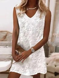 Casual Dresses Elegant Embroidery Lace Mini Dress Women Summer Sleeveless Fashion Chic Party Club Beach Robes