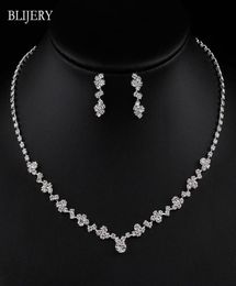 Silver Plated Crystal Bridesmaid Bridal Jewelry Sets Geometric Choker Necklace Earrings for Women Wedding Jewelry Sets6583833