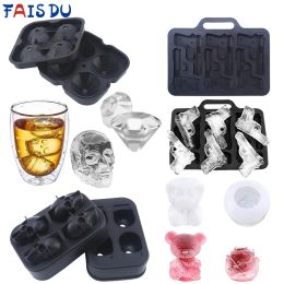 Tools FAIS DU 3D Diamond Skull Ice Mold Tray Stackable Silicone Ice Cube Molds for Whiskey Cocktails Beverages Iced Tea Bloom Rose