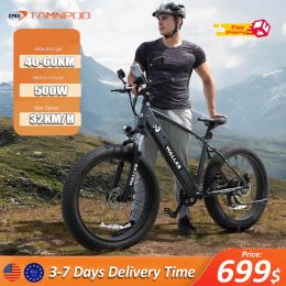 Bicycle US EU Stock 500W Motor Electric Bike 48V 10.4Ah Up to 40km/h 26 Inch Fat Tire Mountain EBike 21 Speed Adults Electric Bicycle