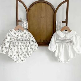 Rompers Peter Pan Collar Baby Girls One Piece Infant Jumpsuits Toddler Outfit H240429