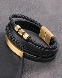 Charm Bracelet Men Multilayer Leather Handmade Wristbands with Magnetic Stainless Steel Closure Length 19cm22cm72847488424343