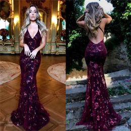 Mermaid Lace Long Halter Evening Tulle Applique Backless Criss Cross Floor Length Formal Party Prom Dresses Ba