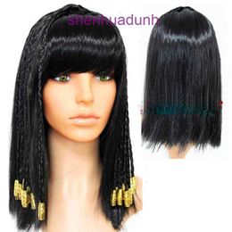 Cleopatra wig Egyptian Queen headband 12 braids with beads womens long straight synthetic Fibre