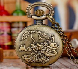 Bronze Vine Retro Dragon Pattern Small Size Pocket Watches Mens Womens Quartz Analogue Watch Necklace Chain reloj de bolsillo6974524