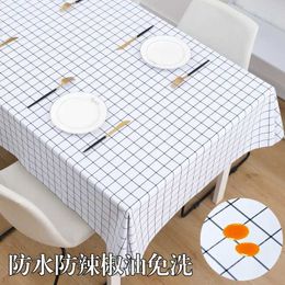 Table Cloth A83Straight edge grid tablecloth Waterproof scale proof oil proof washless PVC Nordic Internet celebrity tablecloth 240426