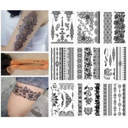 Tattoo Transfer 1Ps Black Lace Temporary Tattoos Transfer Stickers Waterproof and Environmentally Friendly Tattoo Stickers Fake Tattoo for Woman 240426