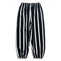 Ladies spring and summer thin casual girth pants between black and white striped print can be worn home air conditioning pants beach sunscreen pants