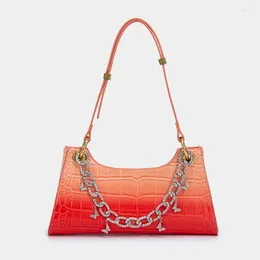 Shoulder Bags Underarm Bag Simple Crocodile Pattern Wild Gradient Frog Rhinestone Chain Handbag Baguette Female