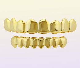 Hiphop grill Jewelryclassic Smooth Gold Sier Rose Plated Teeth Grillz Top Bottom Faux Dental Tooth Braces Grills Men Lady Hip Hop 7525878