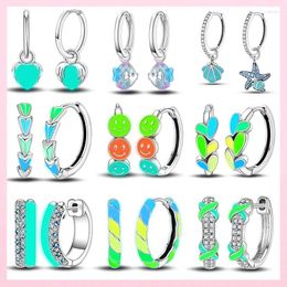 Hoop Earrings Colorful Glowing Women 925 Sterling Silver Luminous For 2024 Trending Fashion Jewelry Birthday Gift