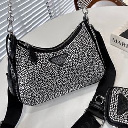 Rhinestone Crystal Designer Fashion Diamond Underarm Triangle Shiny Handbag Lady Shoulder Armpit Bags Black Pochette Satchel Mens Crossbody Clutch saddle bag