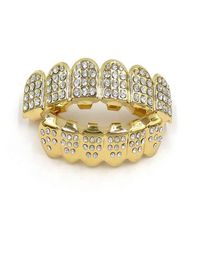 Gold Color Iced Out Teeth Grin Top Bottom Bling Men Women Jewelry New3617731