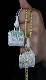 Iced Out Lady Bag Pendant with rope chain necklace paved white green cubic zircon engraved IN MY BAG Letter pendants For Women Men6403226