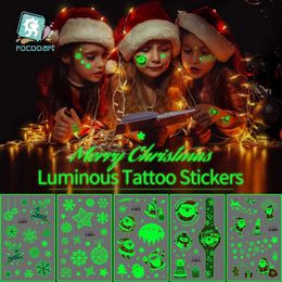 Tattoo Transfer Christmas Decoration Luminous Tattoo Sticker Waterproof Snowflake Cartoon Face Luminous Sticker Kids Toys New Year 2023 Navidad 240427