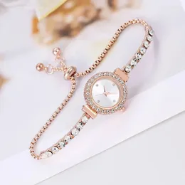 Wristwatches Fashionable Coloured Rhinestone Thin Strap Diamond Set Round Ladies Watch Free Adjustable Bracelet Women's Quartz