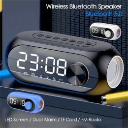 Clocks S8 Wireless Bluetooth Speaker Mirror Clock HD Led Multifunction Stereo Speakers Alarm Clock FM Radio TF Card Dual Alarm Clock