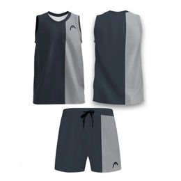 Mens Summer TwoColor Design Tennis Badminton Sleeveless Sports Vest Shorts Set Fast Drying Sweat Running Fitness TwoPiece 240415