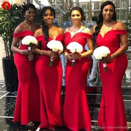 African Red Mermaid Bridesmaid Dresses Newest Off the Shoulder Floor Length Long Wedding Gowns Party Dress Robe De Soiree DWJ0128 2024