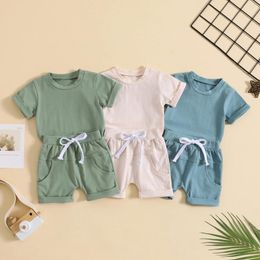 Clothing Sets Soft Cotton Casual Toddler Boys 2PCS Shorts Summer Outfits Solid Short Sleeve Tops Drawstring Kids Children Clothes