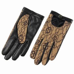 Sexy Fashion women's leather gloves spring and autumn thin sheepskin black lace gloves hollow out women's gloves