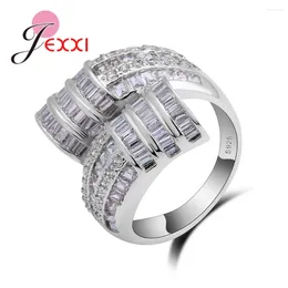 Cluster Rings 925 Sterling Silver Ring White CZ Cubic Zircon Jewellery Wedding Attractive Party Engagement Female Women