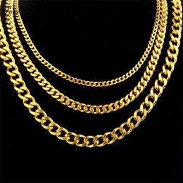 خيوط طويلة سلسلة قلادة السلسلة الكوبية قلادة أساسية من الفولاذ المقاوم للصدأ الذهب