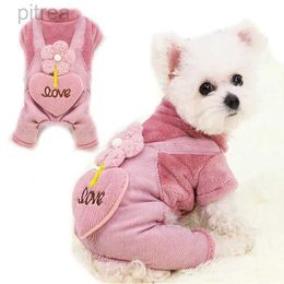 Dog Apparel Pet Dog Clothes Autumn Winter Warm Pet Dog Coat For Small Dogs Puppy Jacket Outfit Cute Flower Love Pants Dog Jumpsuit Chihuahua d240426