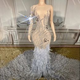 Luxurious Sparkly Feather Tail Dress Women Evening Prom Celebrity Party Birthday Wear Singer Stage Costume Wedding Dress 240422