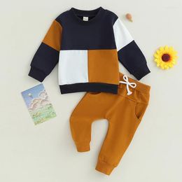 Clothing Sets Toddler Clothes Boys Fall 2Pcs Cotton Outfits Contrast Color Crew Neck Long Sleeve Sweatshirts And Pants Set