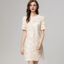 Women's Runway Dresses O Neck Short Sleeves Appliques Lace Fashion Mini Vestidos