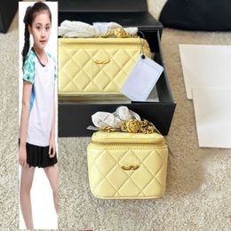 Kids Bags 23Ss Womens Makeup Bag Sheepskin Diamond Cheque Gold Hardware Metal Handbag Matelasse Chain Crossbody Bags Camellia Gold Ball Money Sacoche Mirror Purse 12