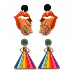 Exaggerated Colours Eyes Large Mouth Dangle Earrings for Womens Vintage Printing Acrylic Jewellery Trendy Accessories7589409