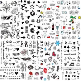 Tattoo Transfer Hot Small Sexy Lips Leaf Black Cartoon Temporary Tattoo Cute Star Tatoos Sticker Love Women Body Finger Art Tatoo Kid Waterproof 240426