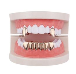 hip hop smooth grillz real gold plated golden silver dental grills tiger teeth rappers body Jewellery four Colours golden silver rose2458550