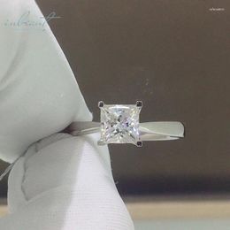Cluster Rings Inbeaut 18K Solid White Gold 1 Ct Excellent Princess Cut Pass Diamond Test D Colour Moissanite Wedding Ring Women Fine Jewellery