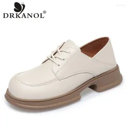 Dress Shoes DRKANOL Oxford For Women British Style Spring Autumn Lace-Up Round Toe Thick Heel Platform Split Leather Casual