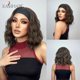 EASIHAIR Brown Short Headband Wig for Women Wavy Bob Synthetic Premium Silky Natural Heat Resistant 240419