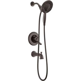 Linden 17 Series Dual Function Tub and Shower Trim Kit with 4 Spray In2ition 2-in-1 Dual Handheld Shower Head in Champagne Bronze - T1749