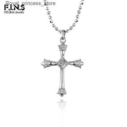 Pendant Necklaces F. I.N.S Baroque Style S925 Sterling Silver Zircon Cross Necklace Beaded Chain Large Cross Pendant Womens Exquisite Jewelry Q240426