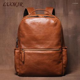 Backpack LUOKIR Men's Women Genuine Leather Large Capacity Schoolbag Luxury Travel Outdoor Computer Bag For 15.6 Inch Laptop