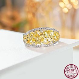 Cluster Rings Yellow Two Tone Irregular Diamond Row Ring With Index Finger 925 Sterling Silver Fashionable Wedding Jewelry