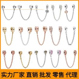 925 Pan Family Sier Rose Gold Safety Chain Round Love Full Diamond Diy Bracelet Female Basic Chain Accories