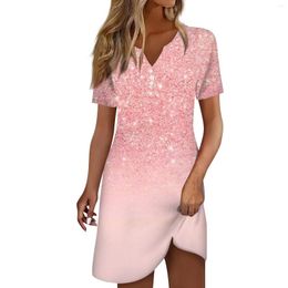 Casual Dresses Women'S Fashion Printed Lapel Collar Button Short Sleeve Clothing Straps Dress Fashionable And Simple