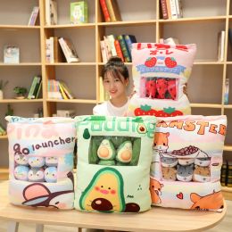 Pillow Pudding Bag Plushie Mini Animal Balls Fruit Hamster Penguin Avocado Strawberry Food Plush Snack Pillow Bag 8 Pieces Xmas Gift