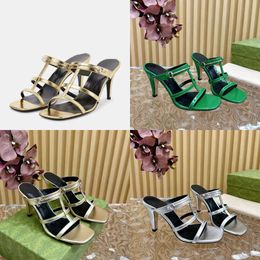 Patent Lady Leather High-heeled Slippers Mules Evening Shoes Dermis Open-toe Sandals Women's Designers High Heels Factory Footwear 35-42 with Box Original Quality