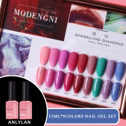 Kits 2022 Hotsale Sparkling Pink Red Green Blue Nail Polish Set Long Lasting Acrylic Nail Kit Led Polish Lacquer Gel Polish Kit 15ml