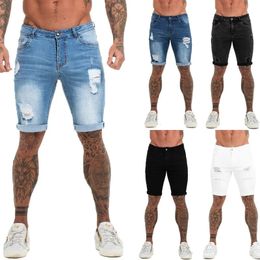 Plus Size S-3XL Men Denim Shorts White Black Blue Casual Fashion Vintage Summer Slim Fit Distressed Hole Ripped 240422