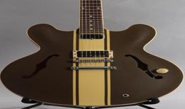 ES 333 Tom Delonge Semi Hollow Body Matte Brown Jazz Electric Guitar Cream Stripe Top Double F Holes Dot Inlay Grover Tuners7358417